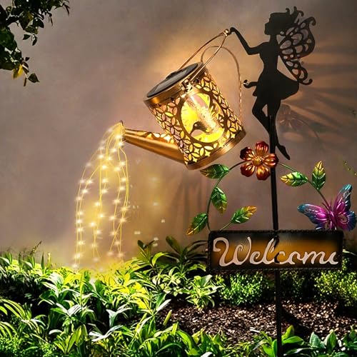 Tremdwoto garten solarleuchten für außen gartendeko,solar giesskanne für außen mit schäferhaken,solarleuchten garten,gießkanne solar für Terrasse, Hof, Weg deko garten (Gießkanne+Feen) von Tremdwoto