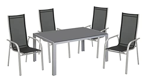 Trend Line Möbelset New York Silber/Schwarz hohe Rückenlehne 1 Tisch + 4 Stuhl von Trend Line