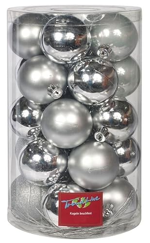 TrendLine Weihnachtskugeln bruchfest Ø 6, 8 10 cm Silber 26 Stück von Trend Line
