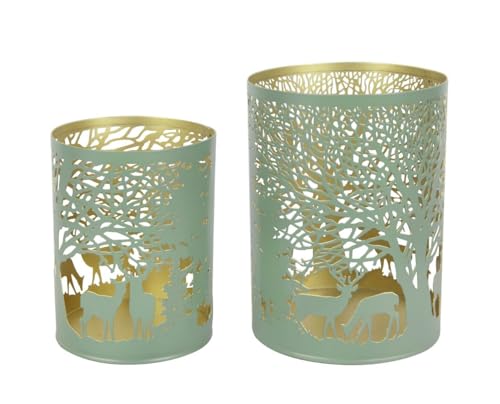 TrendLine Windlicht Metall Rentier Ø 9 cm grün-Gold von Trend Line