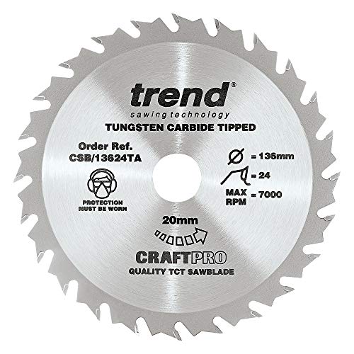 Trend CraftPro Sägeblatt - 136mm Durchmesser x 20mm Bohrung x 24 Zähne TCT für Akku-Sägen, CSB/13624TA von TREND