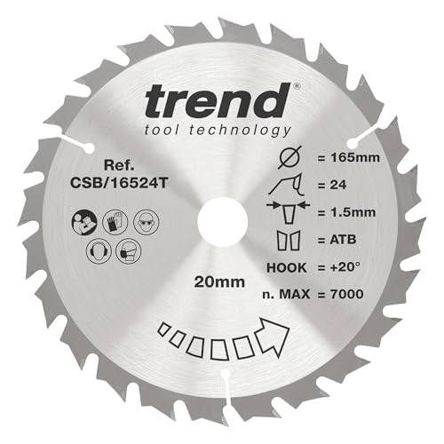 Trend Holz Akku-Kreissägeblatt, 165mm Durchmesser, 20mm Bohrung, 24 Zähne, HW, 1,5mm Schnittbreite, +15° Haken, CSB/16524T von TREND