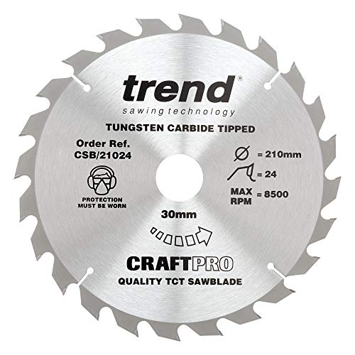 Trend CraftPro Allzweck-TCT-Kreissägeblatt für Tischsägen, 210mm Durchmesser x 24 Zähne x 30mm Bohrung, Hartmetallbestückt, CSB/21024 von TREND