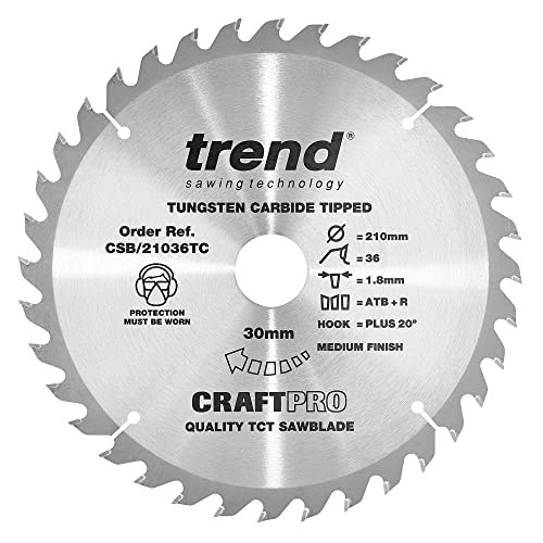 Trend CraftPro Dünnschnitt-TCT-Kreissägeblatt, 210mm Durchmesser x 36 Zähne x 30mm Bohrung, Hartmetallbestückt, CSB/21036TC von TREND