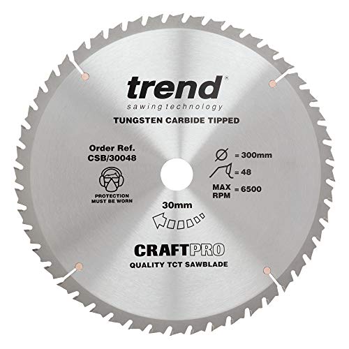 Trend CraftPro Combination TCT Kreissägeblatt für Tisch- oder Gehrungssäge, 300mm Durchmesser x 48 Zähne x 30 Bohrung, Hartmetallbestückt, CSB/30048 von TREND