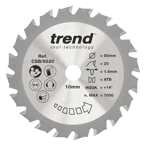 Trend Holz Kreissägeblatt, 85mm Durchmesser, 10mm Bohrung, 20 Zähne, HW, 1,6mm Schnittbreite, +14° Haken, CSB/8520 von TREND