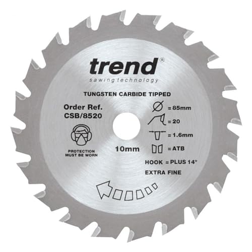 Trend CraftPro Dünnschnitt TCT Sägeblatt für Titan TTB689CSW Mini Sägen, 85mm x 20 Zähne x 10mm Bohrung, Hartmetall bestückt, CSB/8520 von TREND