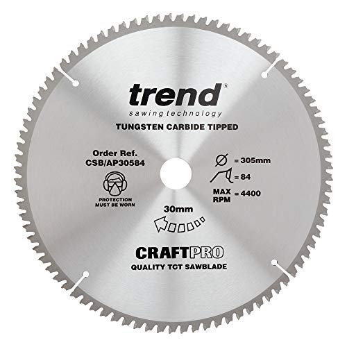 Trend CraftPro Arbeitsplatte Aluminium und Kunststoff TCT Kreissägeblatt, 305mm Durchmesser x 84 Zähne x 30mm Bohrung, Hartmetallbestückt, CSB/AP30584 von TREND