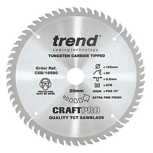 Trend CraftPro TCT-Sägeblatt, 165mm Durchmesser x 20mm Bohrung x 60 Zähne, Hartmetallbestückt, CSB/16560 von TREND