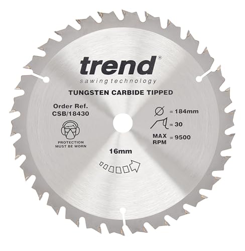 Trend Holz-Kreissägeblatt, 184 mm Durchmesser, 16 mm Bohrung, 30 Zähne, 2,6 mm Schnittfuge, +15° Haken, TCT, mittlere Oberfläche, CSB/18430 Trend Holz-Kreissägeblatt, 184 mm Durchmesser, 16 mm Bohrung, 30 Zähne, 2,6 mm Schnittfuge, +15° Haken, TCT, mittlere Oberfläche, CSB/18430 von TREND