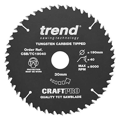 Trend CraftPro CSB/TC19040 TCT Antihaft-Sägeblatt für Holz, 190 mm Durchmesser, 30 mm Bohrung, 40 Zähne, 2,6 mm Schnittfuge, +15° Haken, CSB/TC19040 von TREND