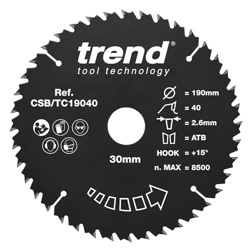 Trend CraftPro CSB/TC19040 TCT Antihaft-Sägeblatt für Holz, 190 mm Durchmesser, 30 mm Bohrung, 40 Zähne, 2,6 mm Schnittfuge, +15° Haken, CSB/TC19040 Trend CraftPro CSB/TC19040 TCT Antihaft-Sägeblatt für Holz, 190 mm Durchmesser, 30 mm Bohrung, 40 Zähne, 2,6 mm Schnittfuge, +15° Haken, CSB/TC19040 von TREND