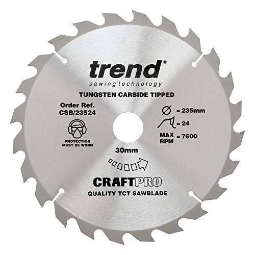 Trend CraftPro Allzweck-TCT-Sägeblatt, 235mm Durchmesser x 24 Zähne x 30mm Bohrung, Hartmetallbestückt, CSB/23524 von TREND