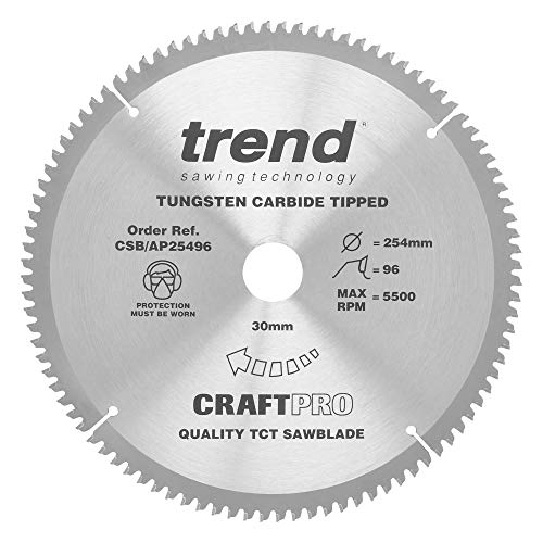 Trend CraftPro Arbeitsplatte Aluminium und Kunststoff TCT Kreissägeblatt, 260mm Durchmesser x 96 Zähne x 30mm Bohrung, Hartmetallbestückt, CSB/AP26096 von TREND