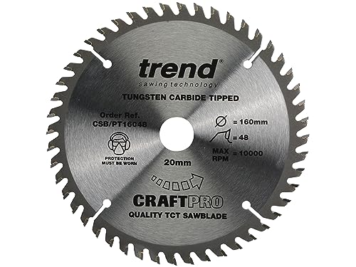 Trend CraftPro Super Fine Finish TCT-Kreissägeblatt, 160mm Durchmesser x 48 Zähne x 20mm Bohrung, Hartmetallbestückt, CSB/PT16048 von TREND
