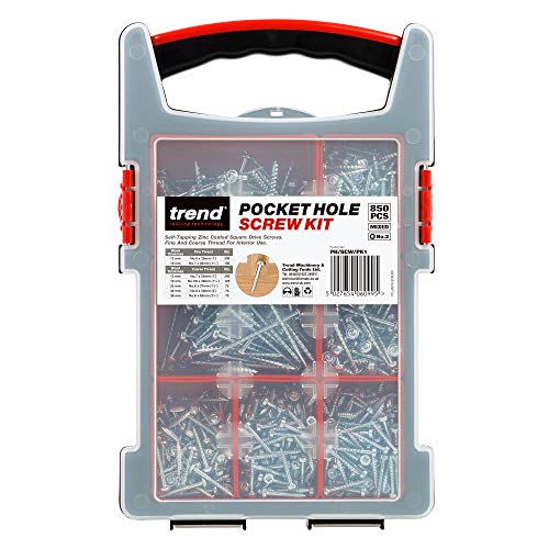 Trend Pocket Hole Screw Pack, 850-teiliges Schraubenpaket mit einer Auswahl verschiedener Schraubenlängen in einem robusten Kunststoffkoffer, PH/SCW/PK1 von TREND