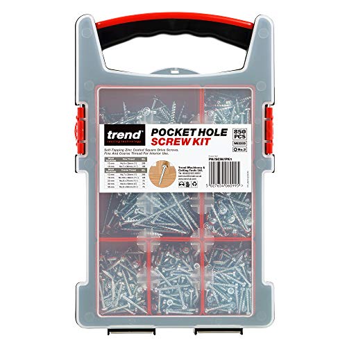 Trend Taschenlochschrauben Sortiment für Hart- und Weichholz, 850 Stück, selbstschneidend, verzinkt, mit Aufbewahrungsbox, PH/SCW/PK1 von TREND