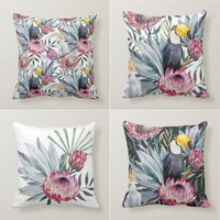 Blumen Papagei Kissenbezug, Grau Und Rot Protea Tropic Deko Bettwäsche Home Decor von TrendHomeDesign