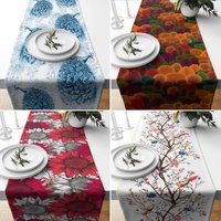 Blumen Tischläufer, Sommer Trend Bunter Frühlingsbaum, Vögel Und Tischdekoration, Pfau Tischdecke von TrendHomeDesign