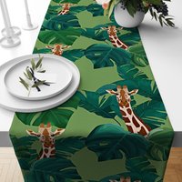 Giraffe Tischdecke, Grüne Küchen Läufer, Wilde Tiere Tischläufer, Natur Geschenk Zur Wohnungseinrichtung, Dekorative Tischplatte von TrendHomeDesign