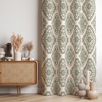 Grün Und Beige Damast Vorhänge, Muster Panels, Boho Fenster Weichen Grünen Vorhänge von TrendHomeDesign