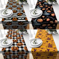 Halloween Tischläufer, Trick Or Treat Runner, Orange Kürbis Tischdecke, Geschenk, Heimtextil Dekor, Gruselige Themen Tischplatte von TrendHomeDesign