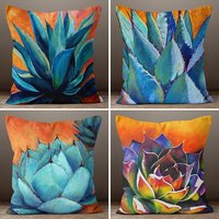 Kaktus Kissenhüllen, Bunte Blumen Kissenhülle, Orange Grün Dekoratives Lumbar Kissen, Geschenk Zur Wohnungseinrichtung, Kissenhülle von TrendHomeDesign