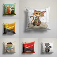 Katzen Kissenhüllen, Süßes Katzenmuster Kissenhülle, Hauswärmer Patchwork Stil Kissen, Deko Bettwäsche Dekor, Bauernhaus Kissenhülle von TrendHomeDesign