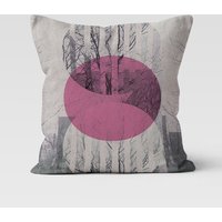 Lila Mond Kissenbezug, Wurfkissen, Roter Mond, Boho Kissen, Wohndeko Modern Art Kissenbezug von TrendHomeDesign