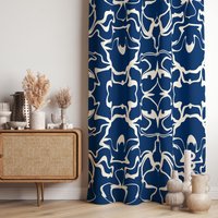 Marmoreffekt Vorhänge, Moderne Wohnkultur Fenstervorhänge, Abstrakte Blaue Und Cremefarbene Fließende Kunst Inspirierte Vorhangpaneele von TrendHomeDesign