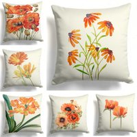 Orange Blumen Kissenbezug, Herbst Trend Floral Buntes Schlafzimmer Kissen, Neues Haus Geschenk, Bauernhaus Dekor, Terrasse Design Ideen von TrendHomeDesign