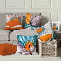 Orange & Blaue Blumen Und Landschaften Kissenbezug, Abstrakter Lebendige Farbe Floral Abstrakte Kunstdruck Dekore von TrendHomeDesign