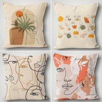 Pastell Frau Gesicht Kissenhüllen, Abstrakte Kissenhülle, Wildlife Wald Thema Inspiration, Modernes Zuhause, Wohndeckel Kissenbezug von TrendHomeDesign