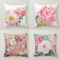 Rosa Blumen Kissenbezug, Puderrosa Sommer Kissenhülle, Dekorativer Überwurf Lendenkissen, Bettwäsche Home Decor, Landhausstil Kissenbezug von TrendHomeDesign