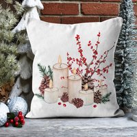 Tannenzweig Mit Tannenzapfen Und Beerenkissen, Weihnachtskissen, Tannenkissen, Kerzenmuster Kissenbezug, Weihnachtsgeschenk, Weihnachtskissen von TrendHomeDesign