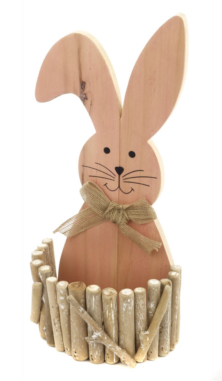 TrendLine Deko Osterhase mit Korb Holz 34 x 15 cm braun von TRENDLINE