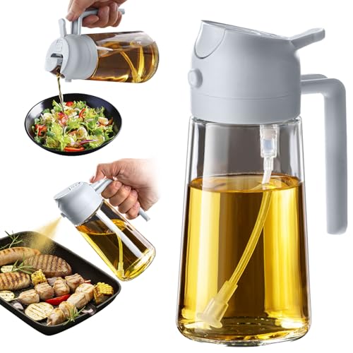 TrendPlain 16oz Ölsprüher für Speiseöl – 470ml Olivenöl Flasche – 2-in-1 Ölspender und Ölsprüher – Küchen Gadgets für Kochen, Salat und Grill Aschgrau von TrendPlain