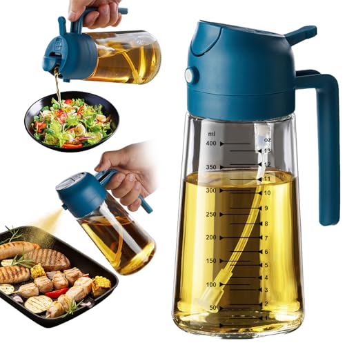 TrendPlain 16oz Ölsprüher für Speiseöl – 470ml Olivenöl Flasche – 2-in-1 Ölspender und Ölsprüher – Küchen Gadgets für Kochen, Salat und Grill Dunkelblau von TrendPlain