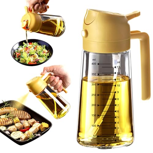 TrendPlain 16oz Ölsprüher für Speiseöl – 470ml Olivenöl Flasche – 2-in-1 Ölspender und Ölsprüher – Küchen Gadgets für Kochen, Salat und Grill Gelb von TrendPlain