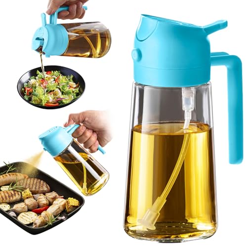 TrendPlain 16oz Ölsprüher für Speiseöl – 470ml Olivenöl Flasche – 2-in-1 Ölspender und Ölsprüher – Küchen Gadgets für Kochen, Salat und Grill Himmelblau von TrendPlain