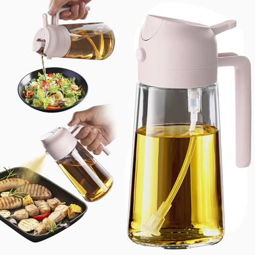 TrendPlain 16oz Ölsprüher für Speiseöl – 470ml Olivenöl Flasche – 2-in-1 Ölspender und Ölsprüher – Küchen Gadgets für Kochen, Salat und Grill Rosé von TrendPlain
