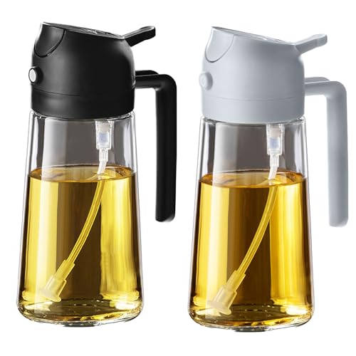 TrendPlain 16oz Ölsprüher für Speiseöl – 470ml Olivenöl Flasche – 2-in-1 Ölspender und Ölsprüher – Küchen Gadgets für Kochen, Salat und Grill (2 Stück, Schwarz&Aschgrau) von TrendPlain