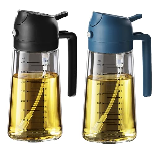 TrendPlain 16oz Ölsprüher für Speiseöl – 470ml Olivenöl Flasche – 2-in-1 Ölspender und Ölsprüher – Küchen Gadgets für Kochen, Salat und Grill Schwarz&Dunkelblau von TrendPlain