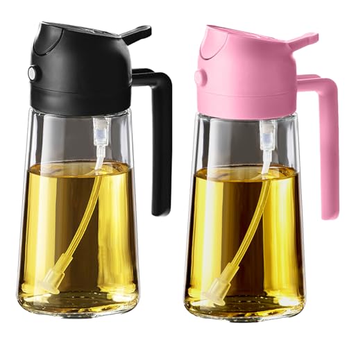 TrendPlain 16oz Ölsprüher für Speiseöl – 470ml Olivenöl Flasche – 2-in-1 Ölspender und Ölsprüher – Küchen Gadgets für Kochen, Salat und Grill Schwarz&Pink von TrendPlain