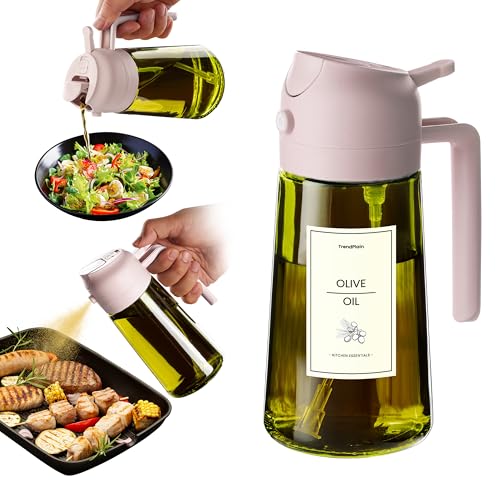 TrendPlain - 470ml Öl Sprühflasche - 2 in 1 Ölspender und Ölsprüher - Ölspray mit Etiketten - Küchen Gadgets für Kochen, Salat und Grill - mit lichtschützendem Design - Rosé von TrendPlain