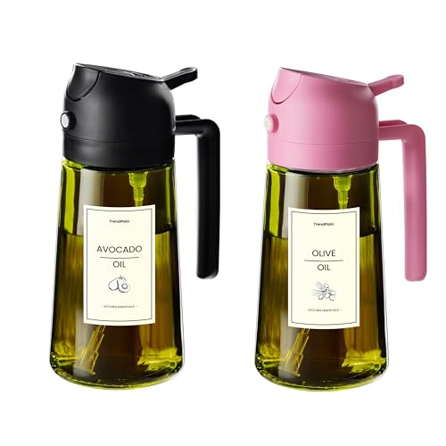 TrendPlain - 470ml Öl Sprühflasche - 2 in 1 Ölspender und Ölsprüher - Ölspray mit Etiketten - Küchen Gadgets für Kochen, Salat und Grill - mit lichtschützendem Design - Schwarz & Pink von TrendPlain