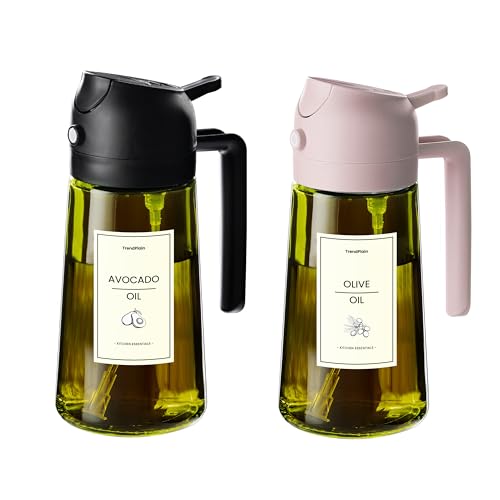 TrendPlain - 470ml Öl Sprühflasche - 2 in 1 Ölspender und Ölsprüher - Ölspray mit Etiketten - Küchen Gadgets für Kochen, Salat und Grill - mit lichtschützendem Design - Schwarz & Rosé von TrendPlain