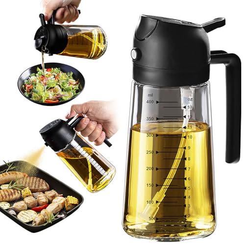 TrendPlain 16oz Ölsprüher für Speiseöl – 470ml Olivenöl Flasche – 2-in-1 Ölspender und Ölsprüher – Küchen Gadgets für Kochen, Salat und Grill Schwarz von TrendPlain