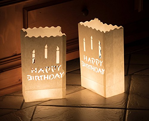 10 x Lichttüten feuerfeste Papiertüten für Teelichter Kerzen (Happy Birthday) von Trendario