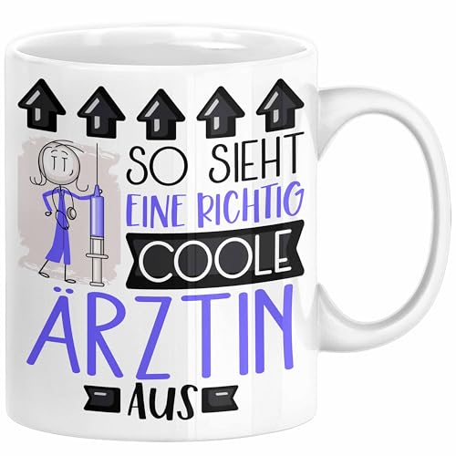 Ärztin Geschenk Tasse Lustig Geschenkidee für Ärztin Geburtstag So Sieht Eine Richtig Coole Ärztin Aus Frauen Spruch (Weiß) von Trendation